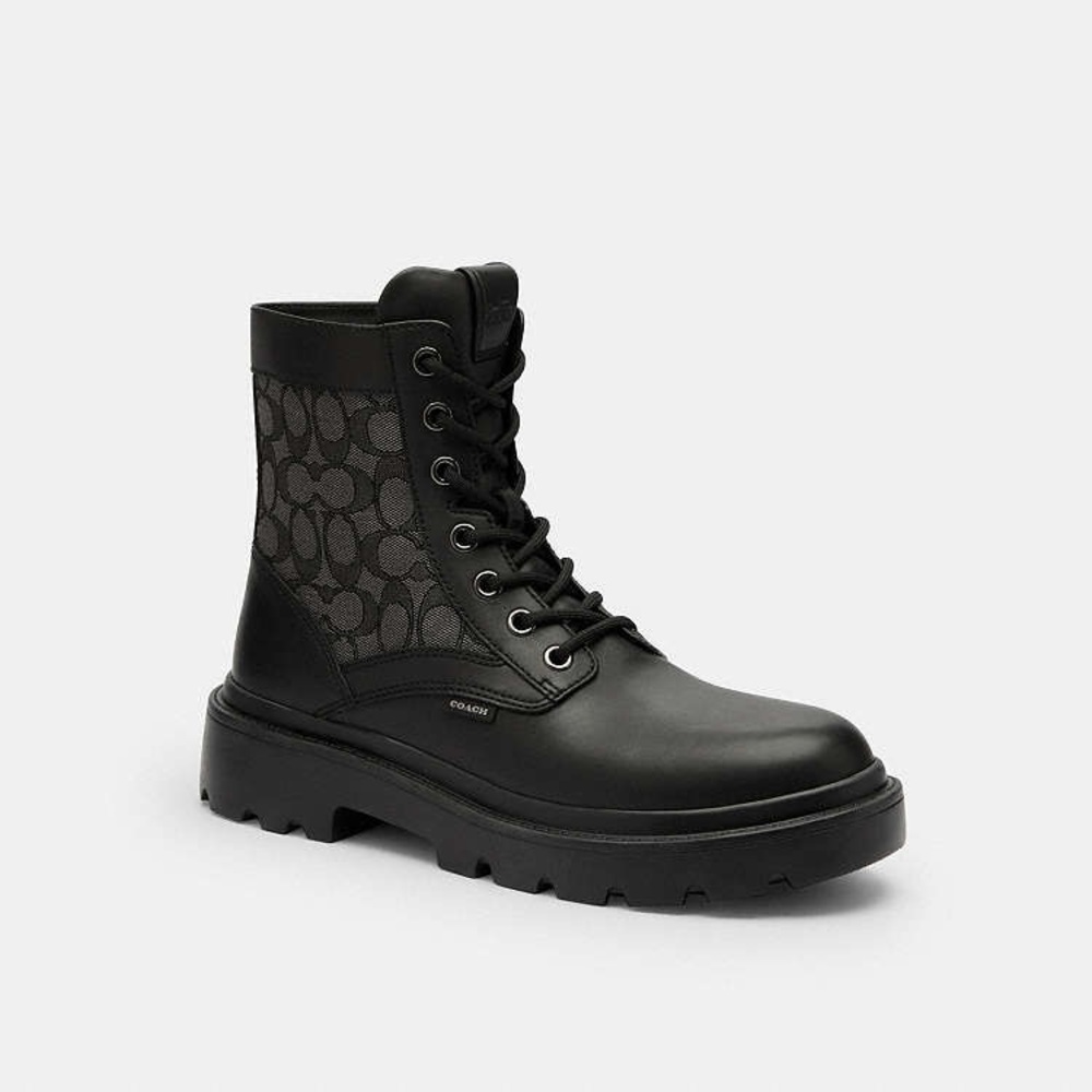 Coach Royce Sig Black Monogram Combat Boots - Picture 5 of 16